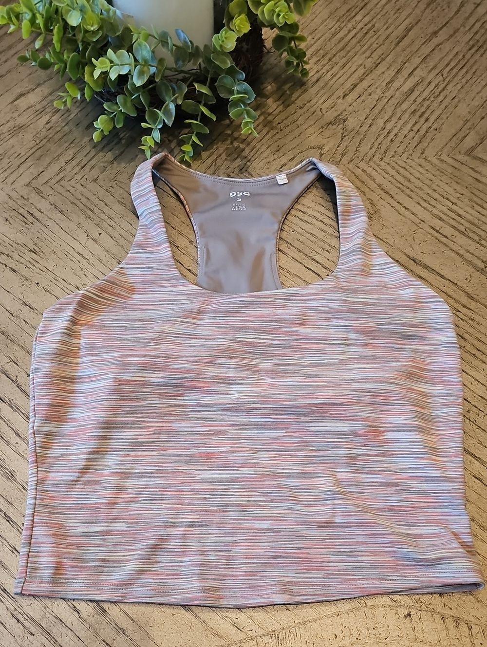 DSG Women's Pink Space-Dye Racerback Crop Tank Top - Small